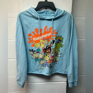 Nickelodeon Hoodie Cropped Blue Long Sleeve Size XXL Pullover